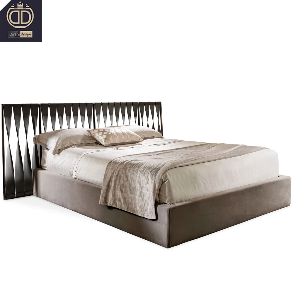 new latest model stainless steel metal modern twisted bands nubuck leather bed designer twist double bed