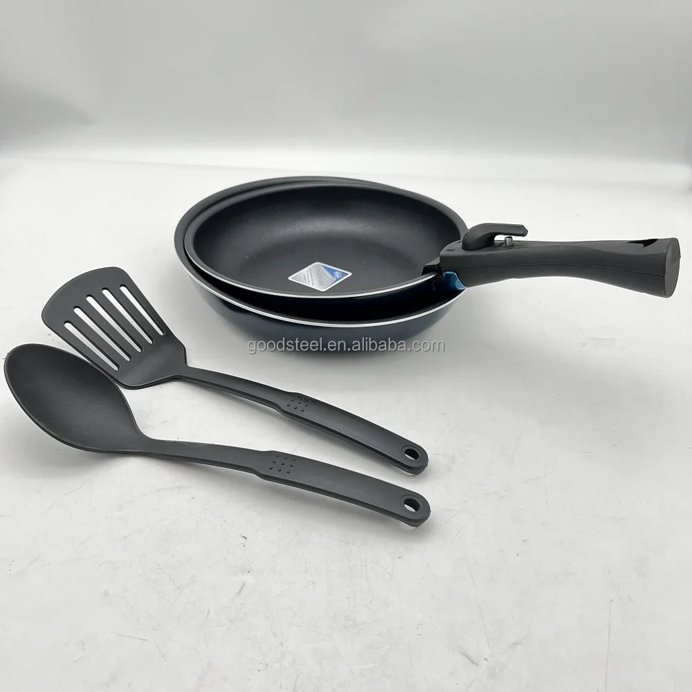 Induction Frying Pan Set Removable Ergonomic Interchangeable Handle Gas Grill Wok Pan Cookware Sets Induction Durable Metal