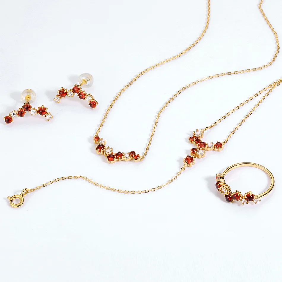 Natural Garnet Sterling Silver Jewelry 14k Gold Plating Necklace For Women Wedding