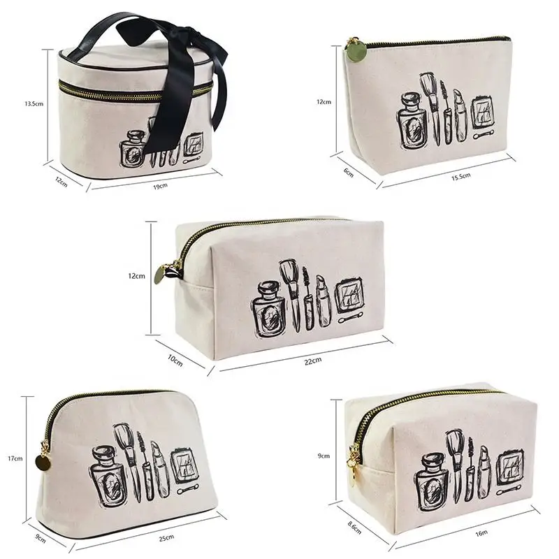 Dichos Wholesale Eco Friendly Large Capacity Toiletry Bags Custom Travel Canvas Makeup Pouch Cotton Cosmetic Bag With Zipper