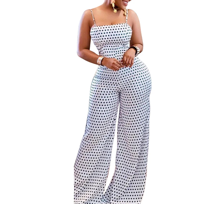 
2020 Latest Fashion Wholesale Off the Shoulder Polka Dot Wide Leg Bodycon Rompers and Jumpsuits for Women 