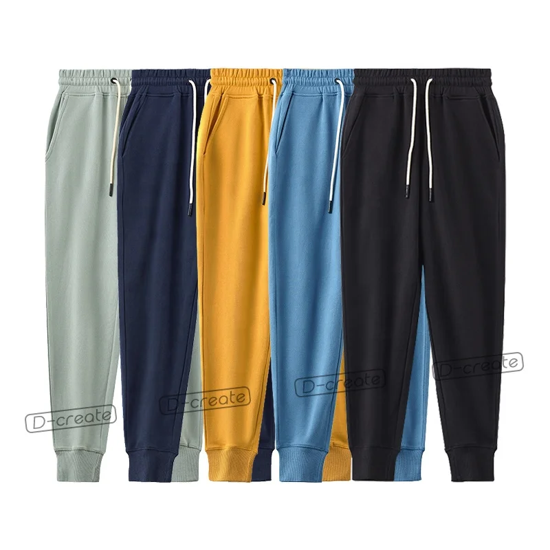 
2021 Customized Logo Printing 100% Cotton Pants Male Sport Wear Tapered Slim Fit Sweatpants Soft 