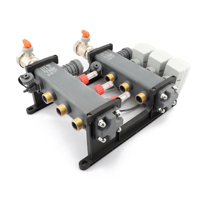 Junzhou HVAC System Special Electric Globe Valve with Live Ball Water Floor Heating Manifold DN32PPR Includes Flow Meter