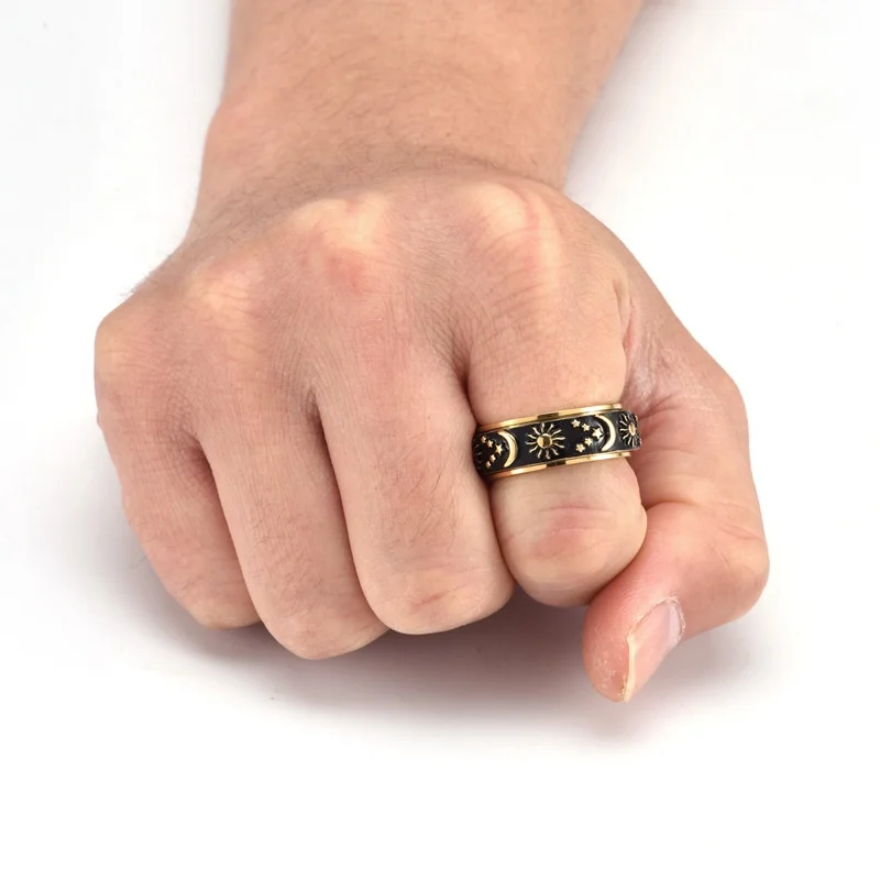 Non Tarnish vintage Stainless Steel rotation Ring Gothic Sun Moon Star Punk Ring Mushroom Rings