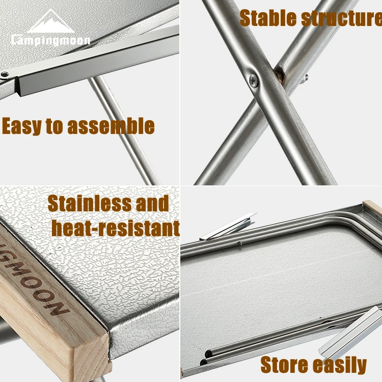 CAMPINGMOON IGT Camping Table Stainless Portable Folding Tables Outdoor Picnic Tables with Courtyard Steel