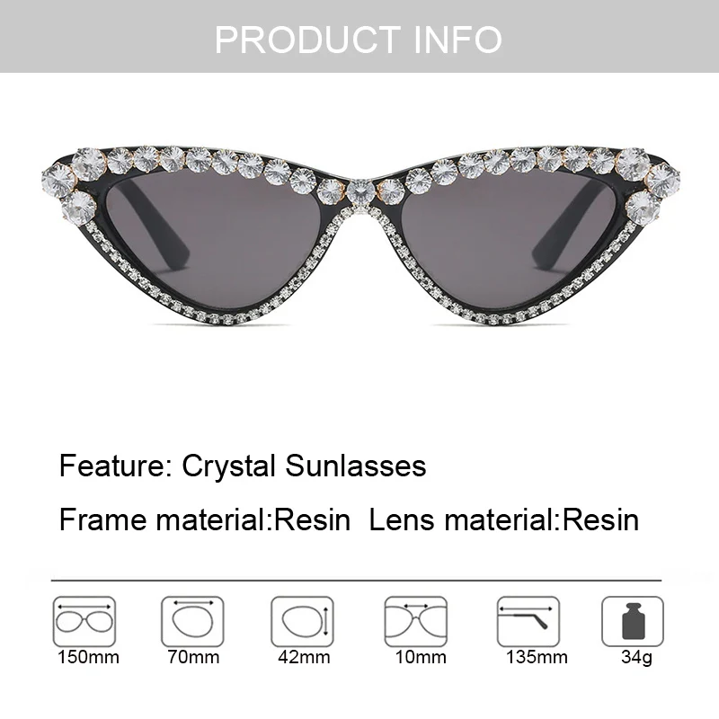 Vintage Retro Women Cateye Sunglasses Rhinestone Crystal Bling Trim Jeweled Frame Costume Glasses