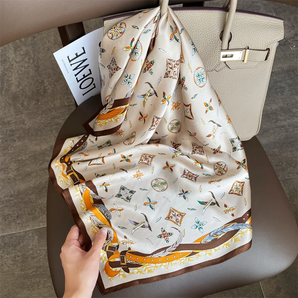 Wholesale Manufacturing Brand Print Long Neck Silk Scarf 70*70Cm Crinkled Scarves Satin Silk For Women