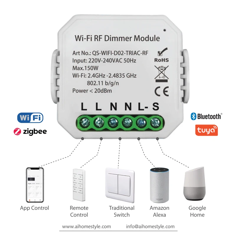 3 years warranty EU US AU UK standard Dimmer smart switch compatible Amazon Alexa Acho RF remote control dimmer