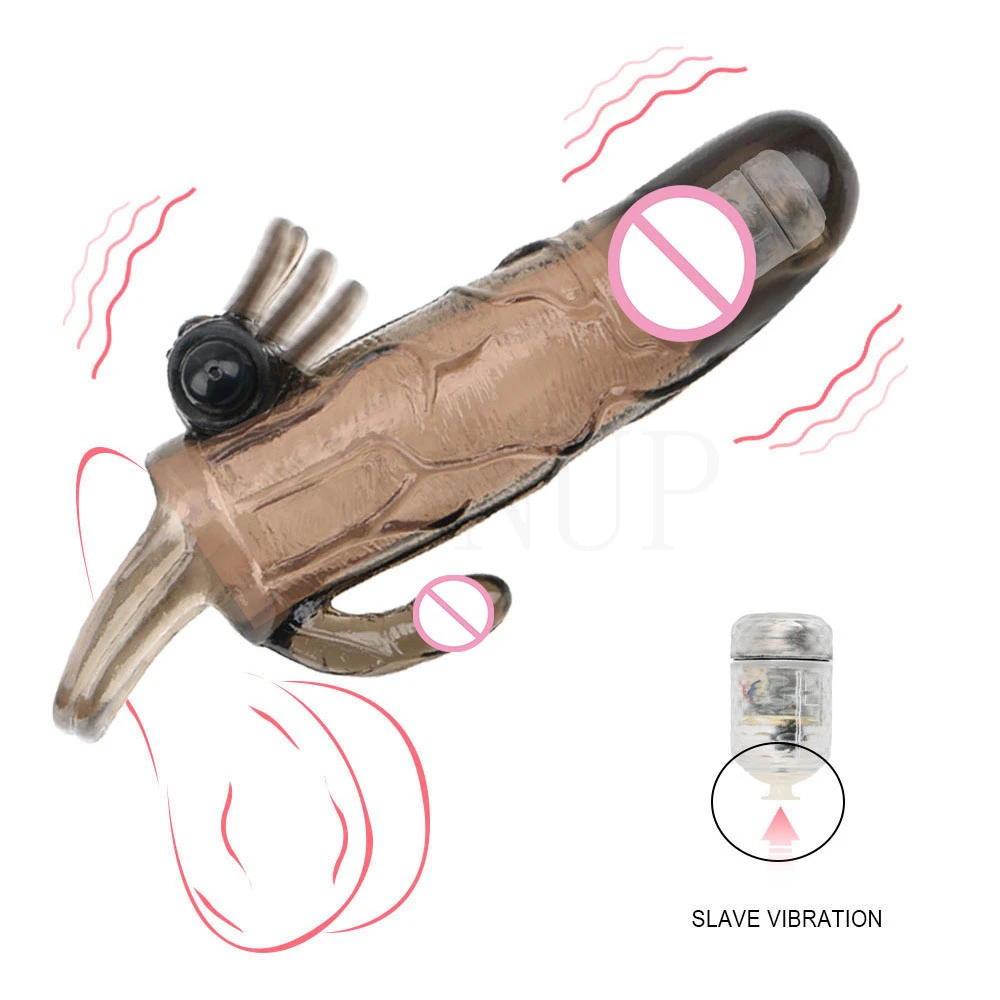 Free Custom Box - Reusable Penis Extender Delayed Ejaculation Cock Enlargement Double Vibrator Sleeve Condom For Men Man