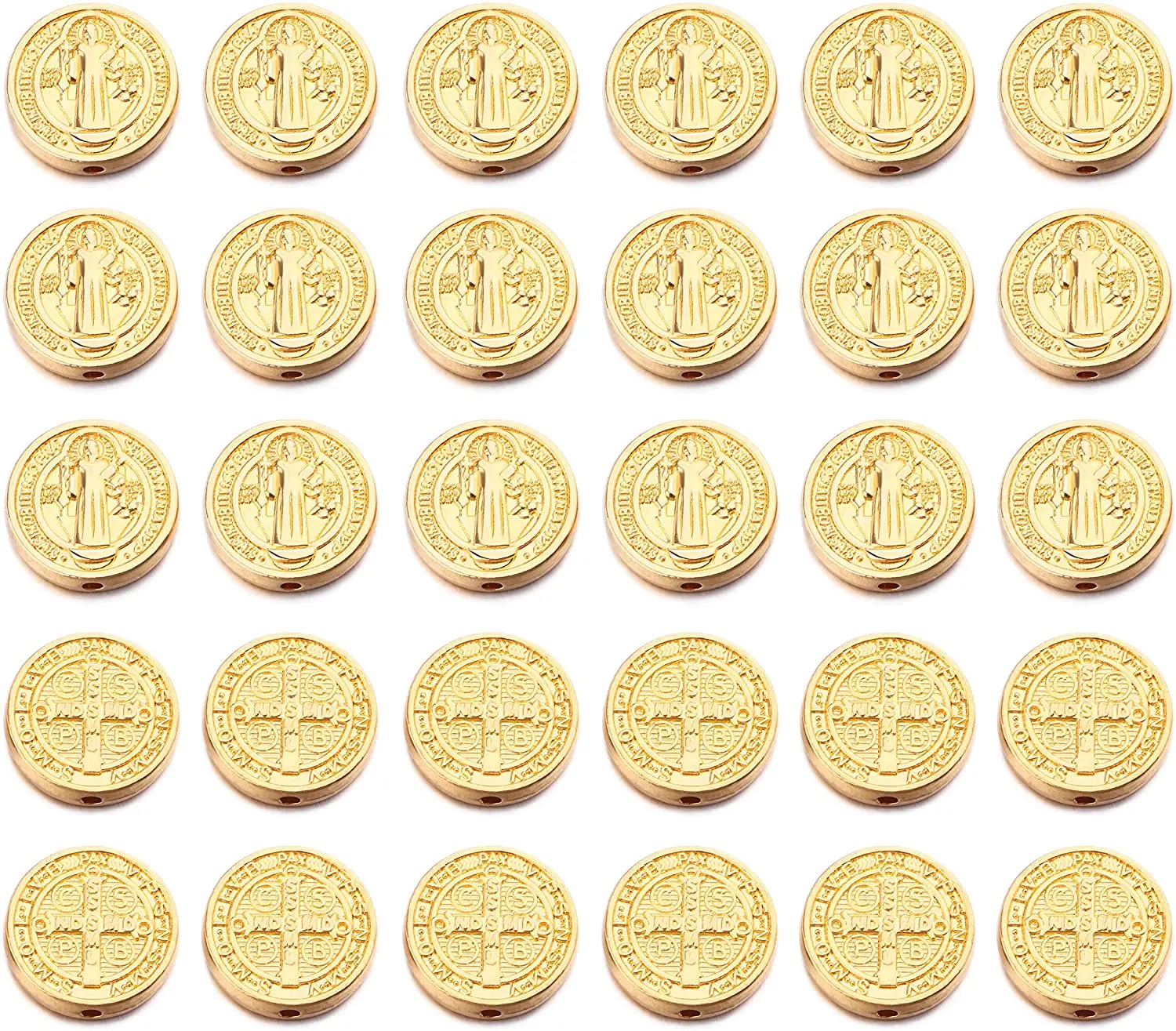 30 Gold Color Saint Benedict Evil Medal Rosary Beads for DIY Bracelet Catholic Religious Jewelry Making_0
