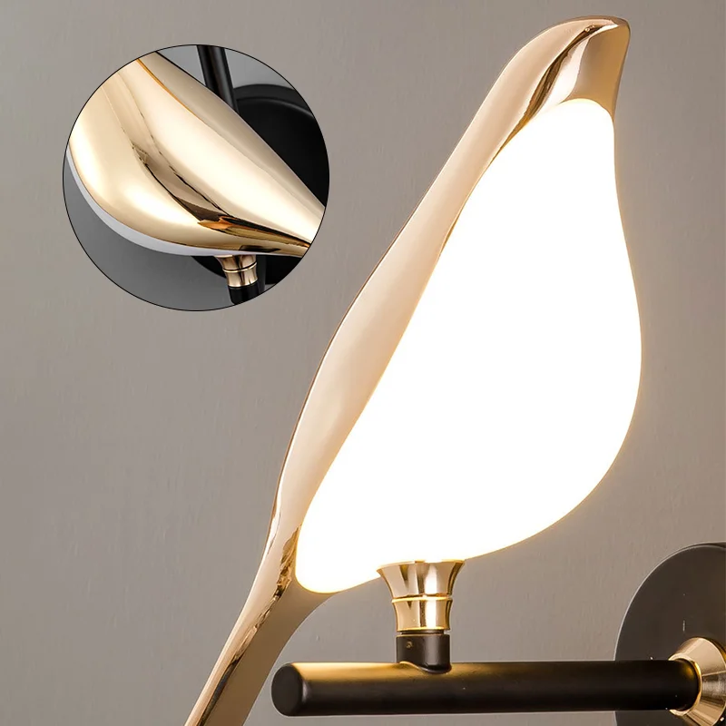 New Creative Design Nordic Indoor Decorative Aluminum Acrylic Bird Gold Led Wall Lamp