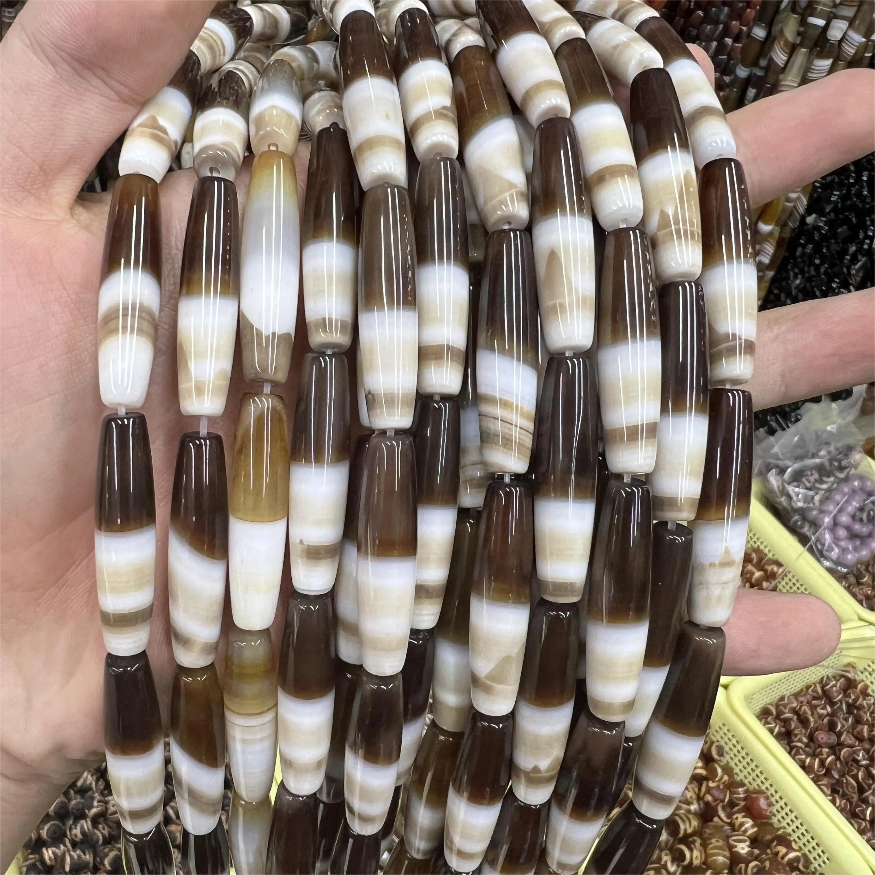 Wholesale 8*30mm Coffee Smooth Measle Shape Red Agate Beads Loose Stone Beads Bracelet Bead