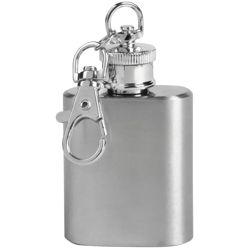 Logo customize Stainless Steel Hip Flask Keychain Water Jug Flat Lid Jug Whiskey Bottle with Carabiner Pocket Flask Silver