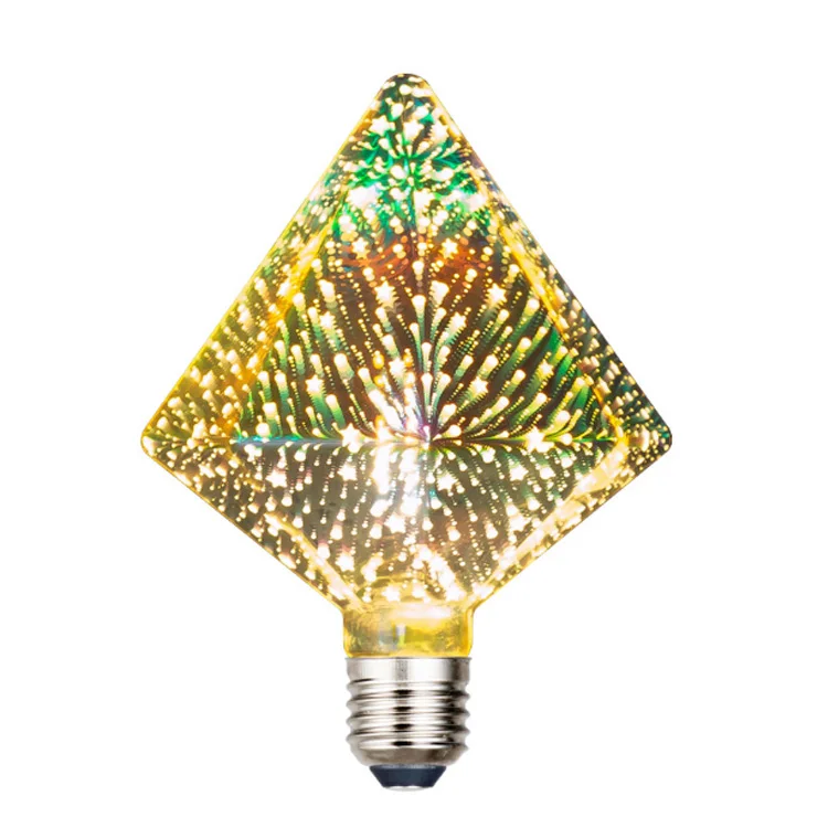 Home Lighting Christmas Decoration Colorful Diamond Shape E27 3D Glass LED Firework Bulb