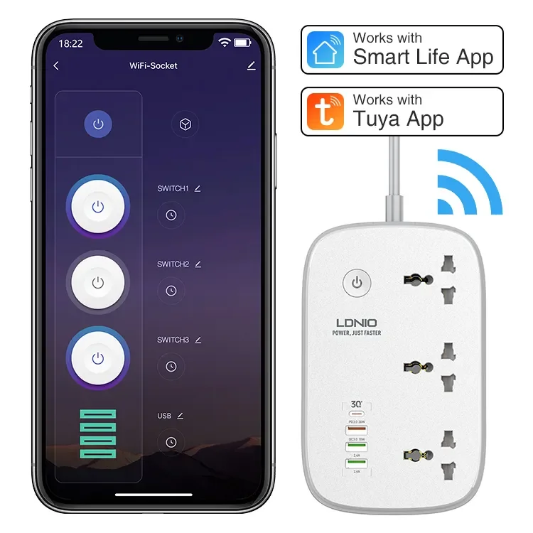 LDNIO SCW3451 UK/US/EU Plug Universal Surge Power Strip App Control Tuya Smart WIFI Power Strip Extension Socket