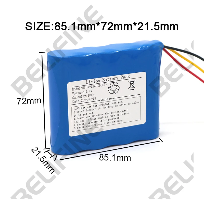 1S4P Lithium Battery Energy Storage 3.7v 20Ah Lithium Battery 21700 Battery Packs 20Ah High Rate Light Electric System
