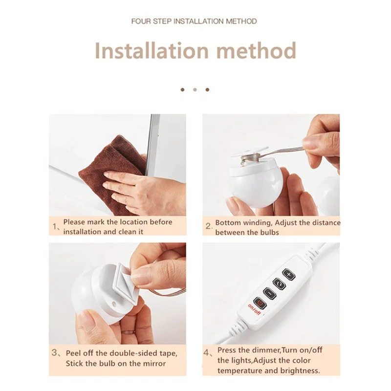 Led vanity mirror bulb USB Hollywood vanity mirror lamp bathroom dresser lighting 3-color dimmable led wall lamp