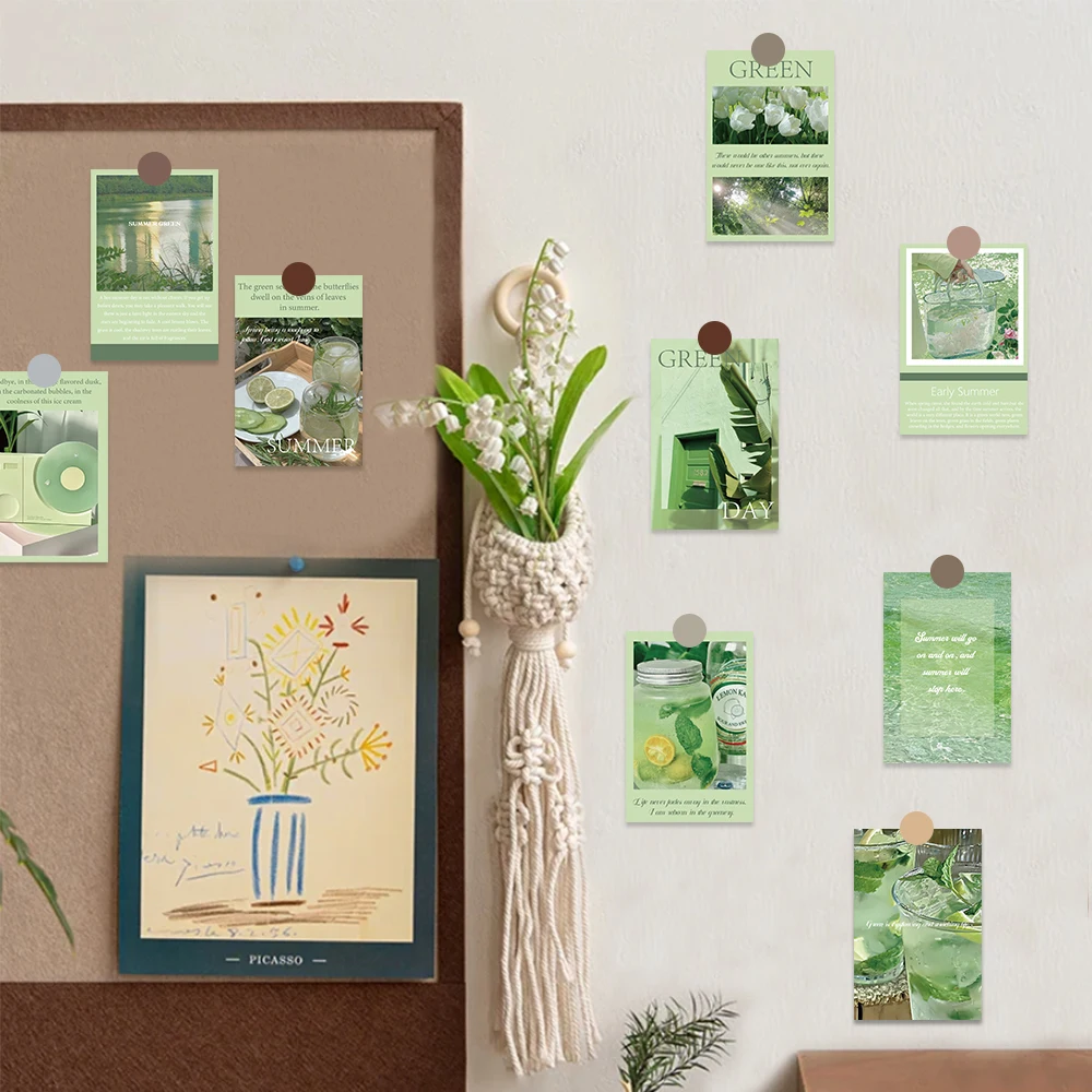 10pcs Light Green Modern Style Photo Postcard DIY dormitory Background Wall Material Home Interior Decoration Wall Stickers