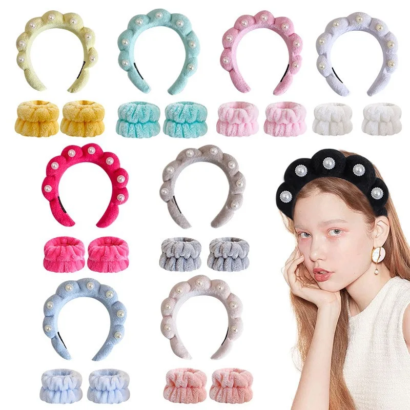 Cloud Wash Headband Wristband Peal Terry Cloth Spa Headband For Women