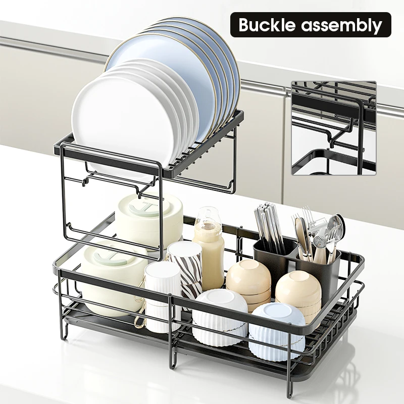 Home Kitchen Extendable Plate and Cup Dish Bowl Drying Stand Shelf Utensil Display Rack for Cabinet Organizer with Drainer