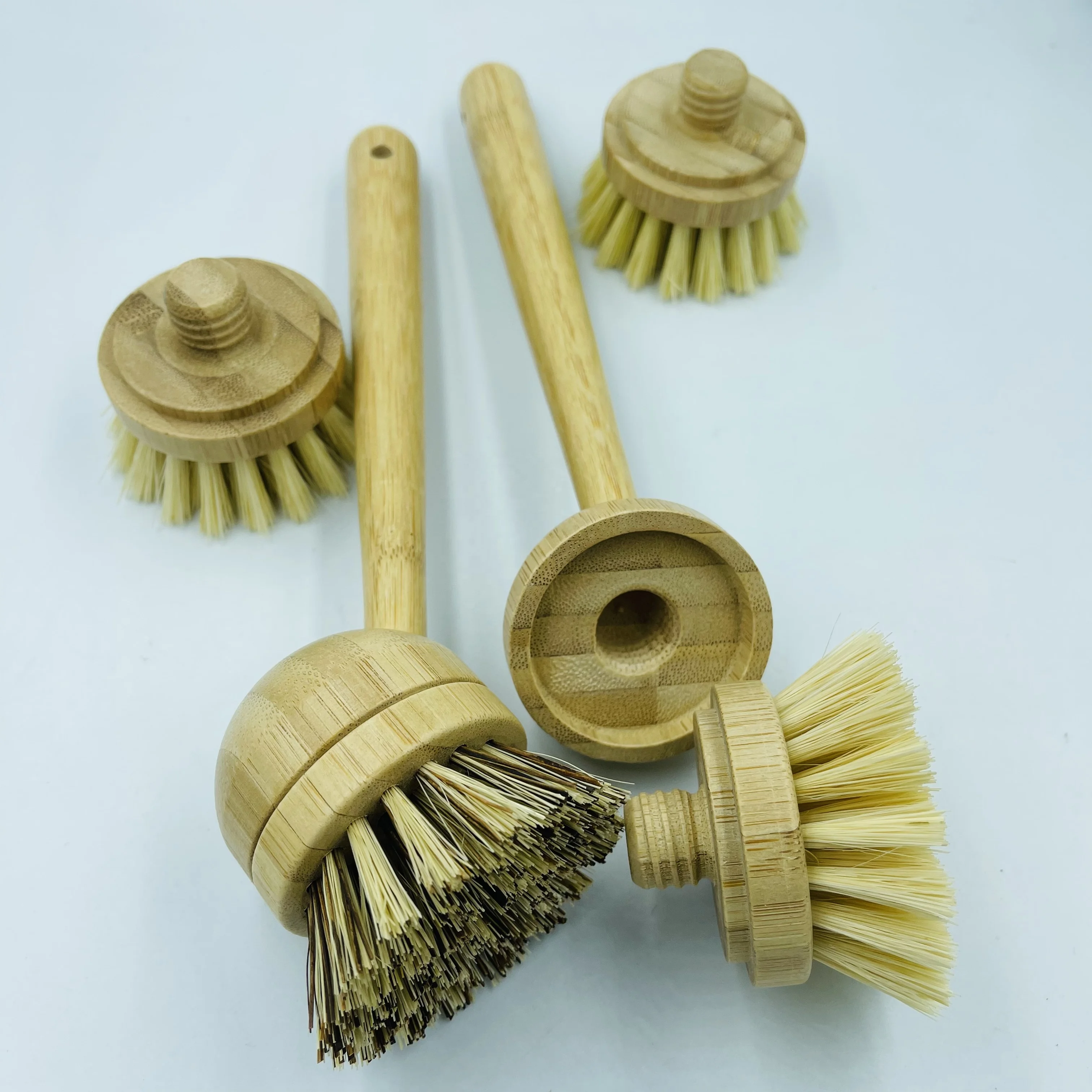Latest New Thread Handle Design Nature Coco Kitchen Washing Sisal Dish Brush With Rotate Replacement Brush Heads