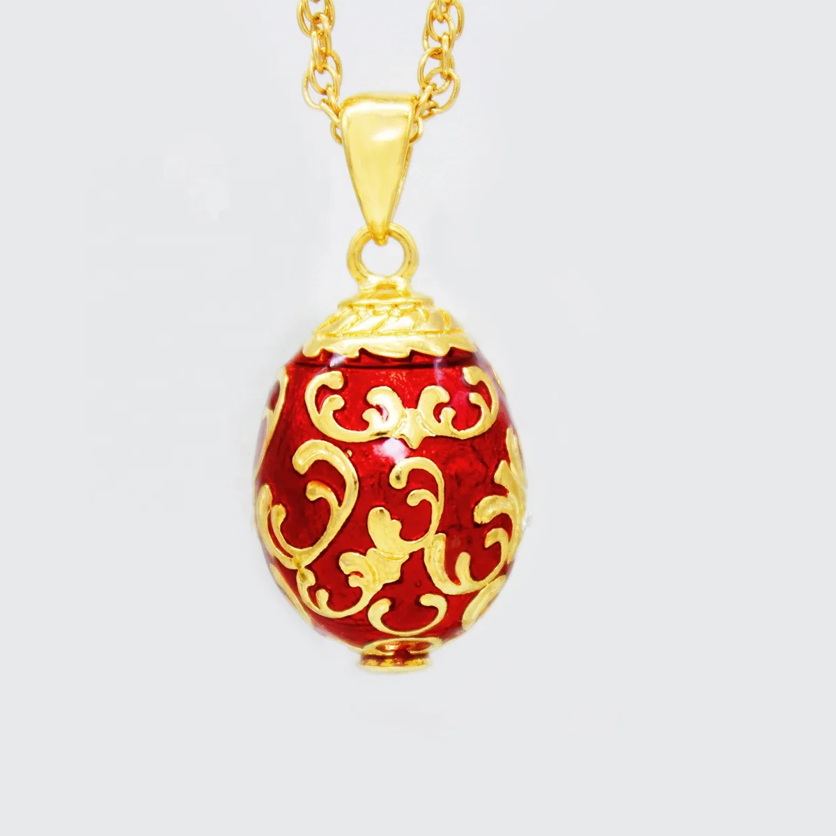 Royal Russian Style Jewelry Easter Day Mother Women Gifts Custom Design Vintage Red Enamel Faberge egg Pendant Necklace