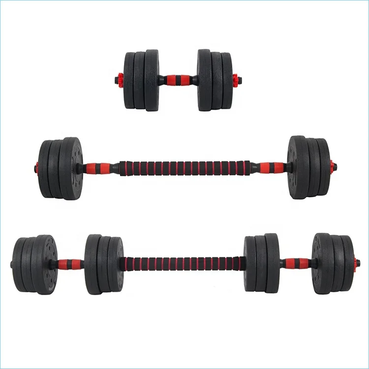 wholesale custom made cheap 20kg adjustable plastic cement weight lifting dumbbell barbell set with connecting rod manufacture