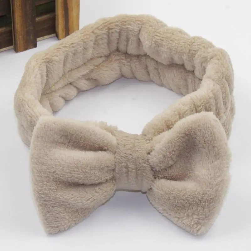 Wholesale Lovely Bow Soft Elastic Plush Wash Face Hairband For Ladies