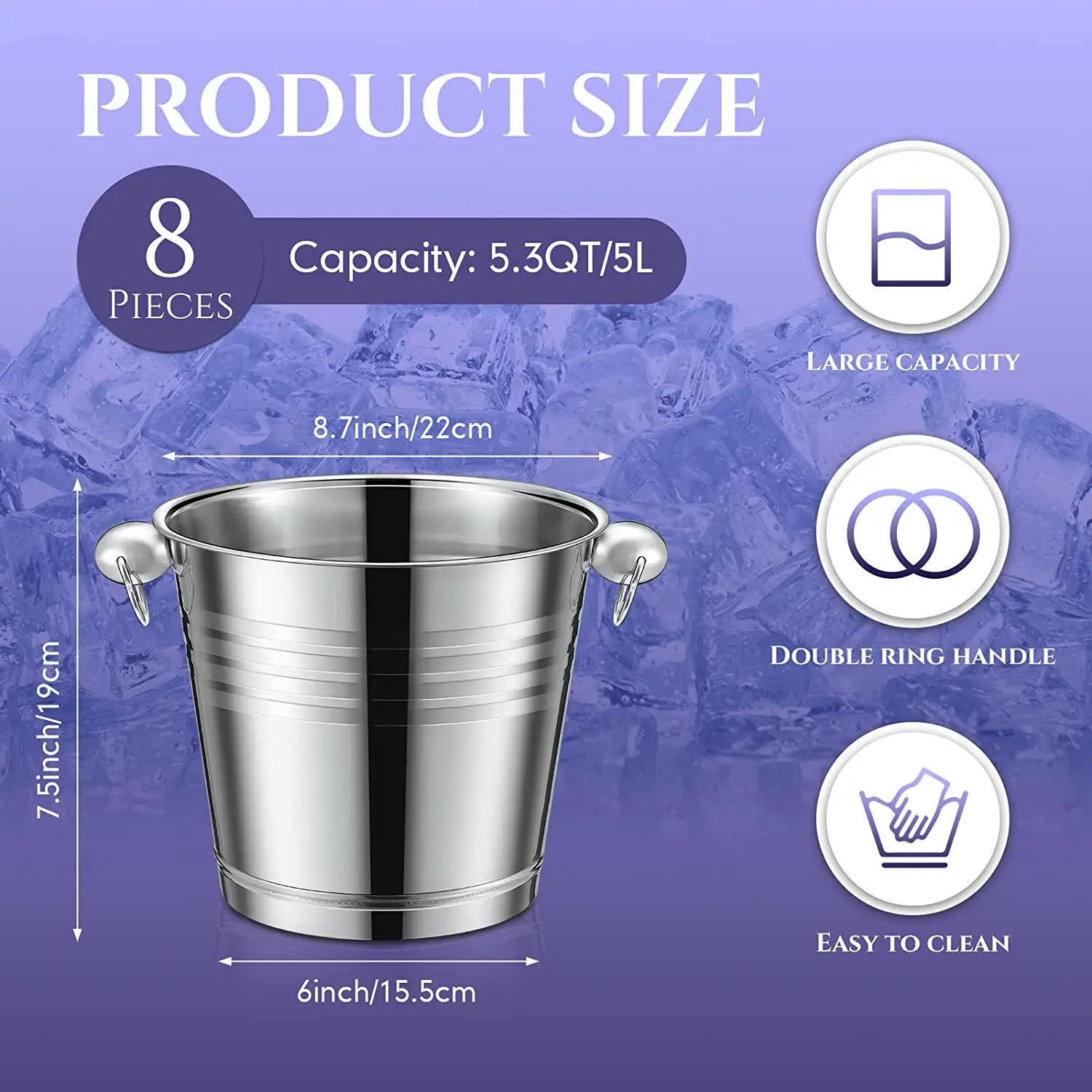 Custom Logo 6 Liter Stainless Steel 201 Metal Ice Cooler Bucket Champagne ice Buckets for party