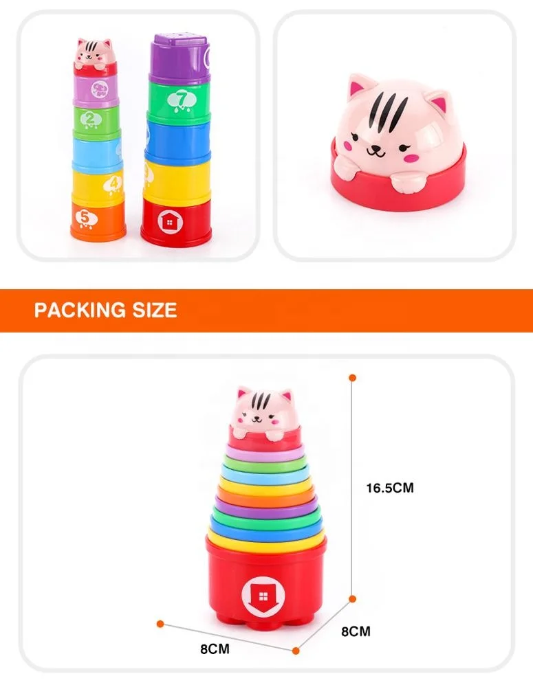 funny 11pcs rainbow baby stack cups for bath toys/plant flower/beach tool