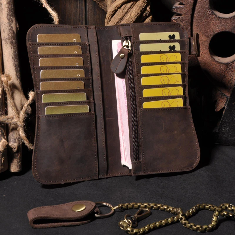 RFID Anti-theft Chain Crazy Horse Leather Retro Style First Layer Luxury Wallet Men