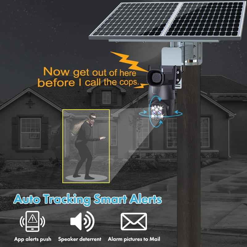 TecDeft 4g Sim Card Solar Camera Dual Lens Ptz 10x Zoom Outdoor Auto Motion Track Ptz Security Camera System Solar Cctv