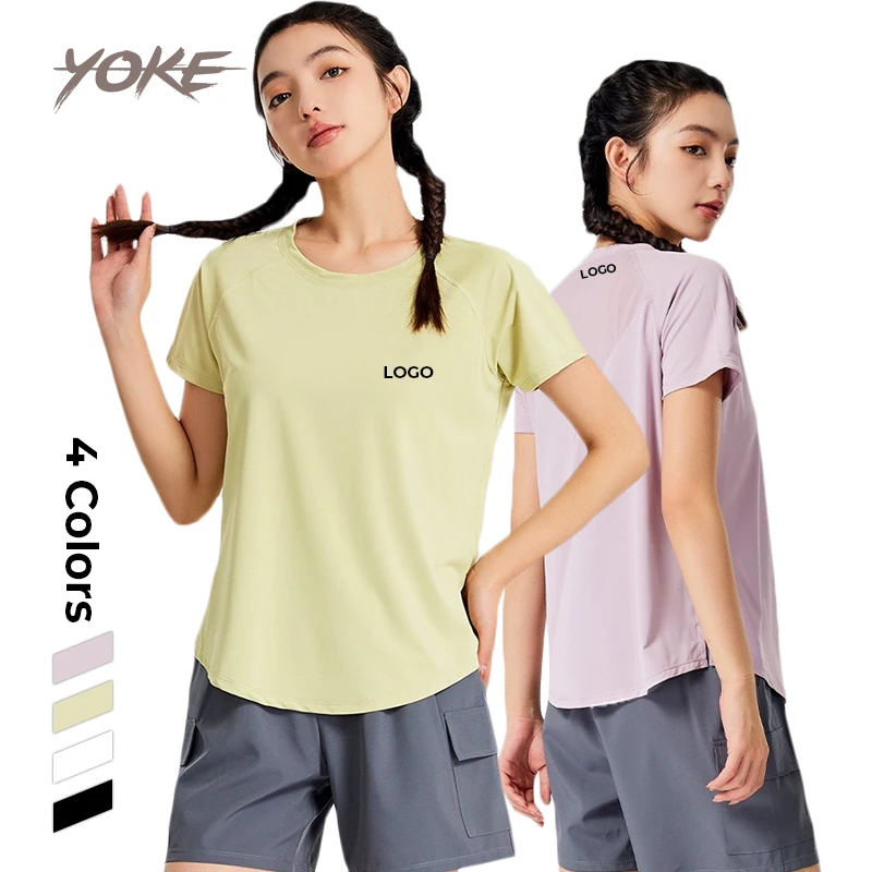 Yoke New Style Loose Hollow Breathable Women Support Custom Fitness Short Sleeve Quick Dry Loose Yoga Tops Plus Size