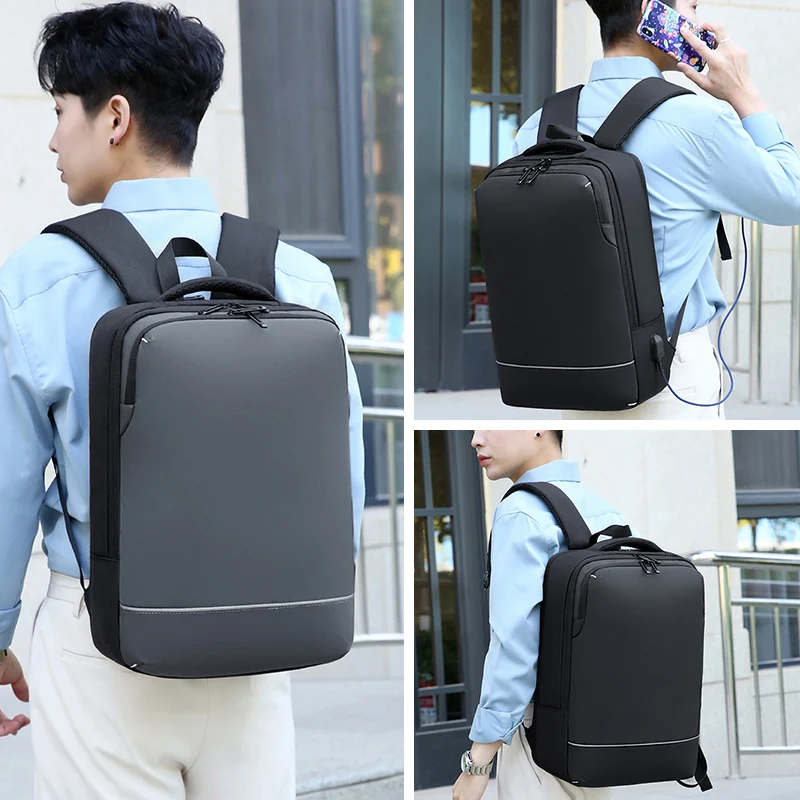 2022 Simple design coated oxford fabric USB backpack rucksack for business travel waterproof laptop knapsack mochila