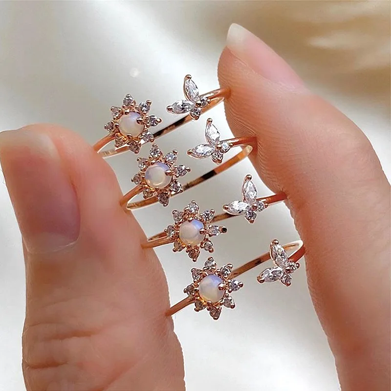 2022 Trend South Korea New Zircon Butterfly Opening Simple Temperament Female Fashion Jewelry Rings for Women
