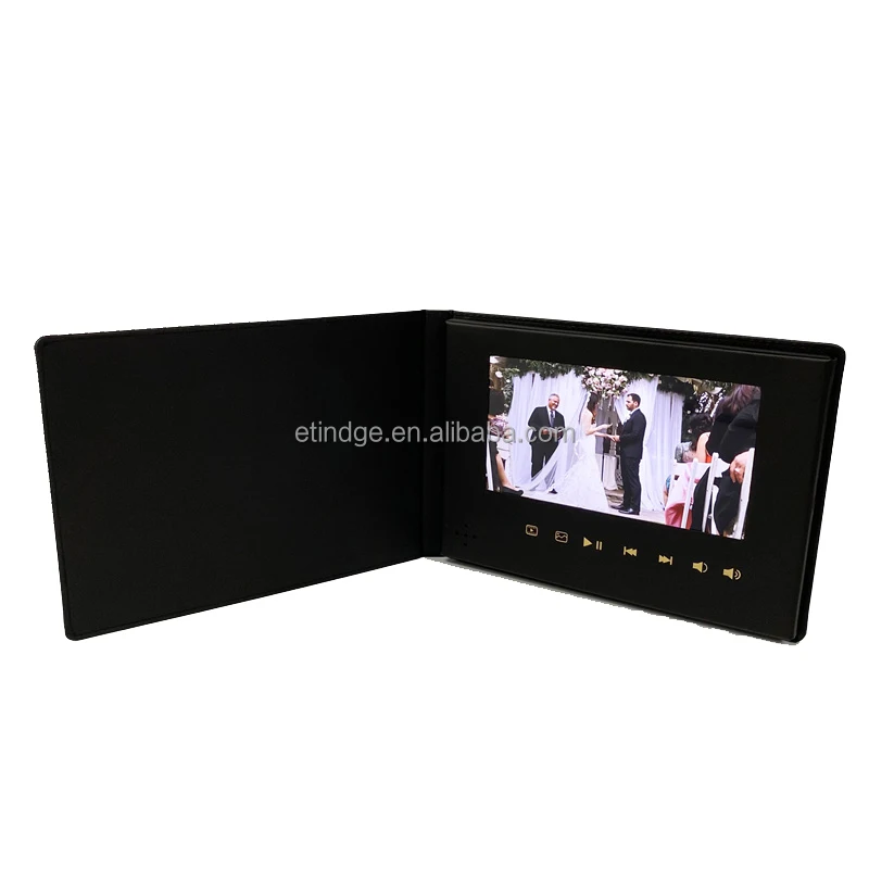 Full PU Leather Black Color High Quality Custom Video Brochure with 7 inch IPS Screen 8GB Memory