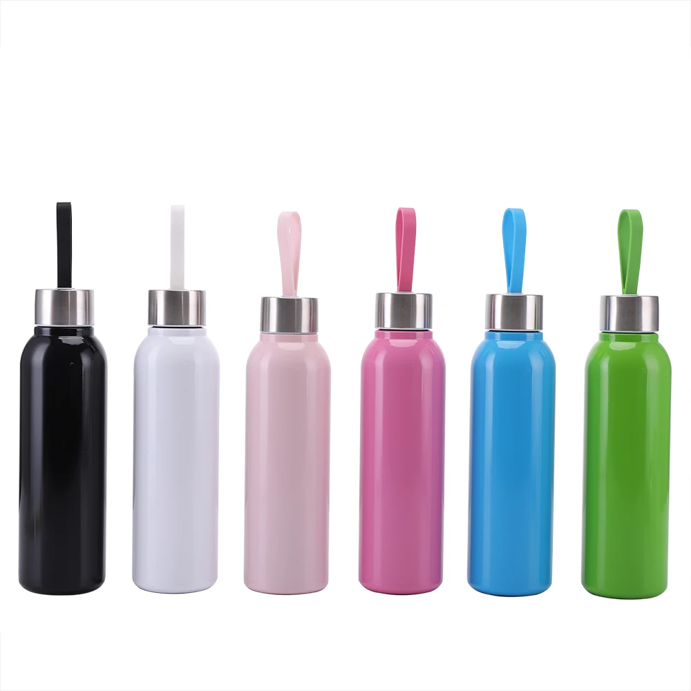 16oz portable sublimation metal stainless steel vacuum insulation flasks customised luxury water bottles with Silica gel to rope