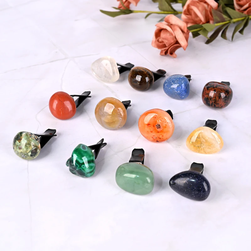 Bow Vent Clips, Natural Crystal Bow Car Diffuser Vent Clip tumble stones Bow Car Interior Decor Bling Car Accessories for Girls