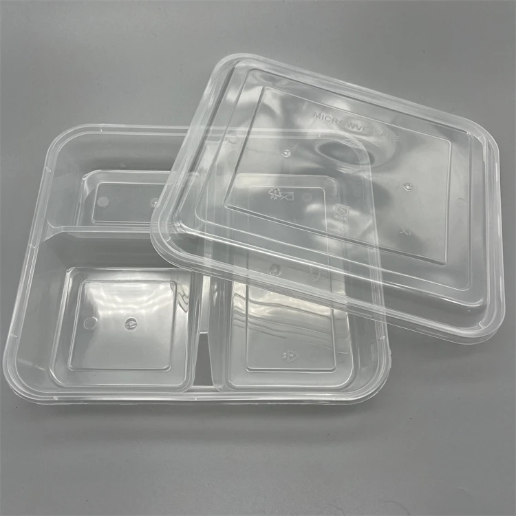 Disposable Plastic Take Away Food Packing Box Lunch 3 Compartment Lunch Box