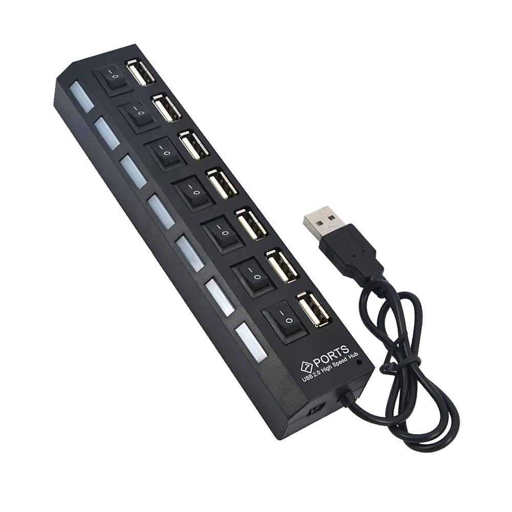 USB Hub 7 Port Multi USB Splitter Power Adapter Multiple Expander With On Off Switch For PC Laptop Accessories