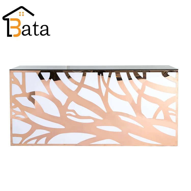 Wholesale wedding furniture gold stainless steel with marble bars counter table