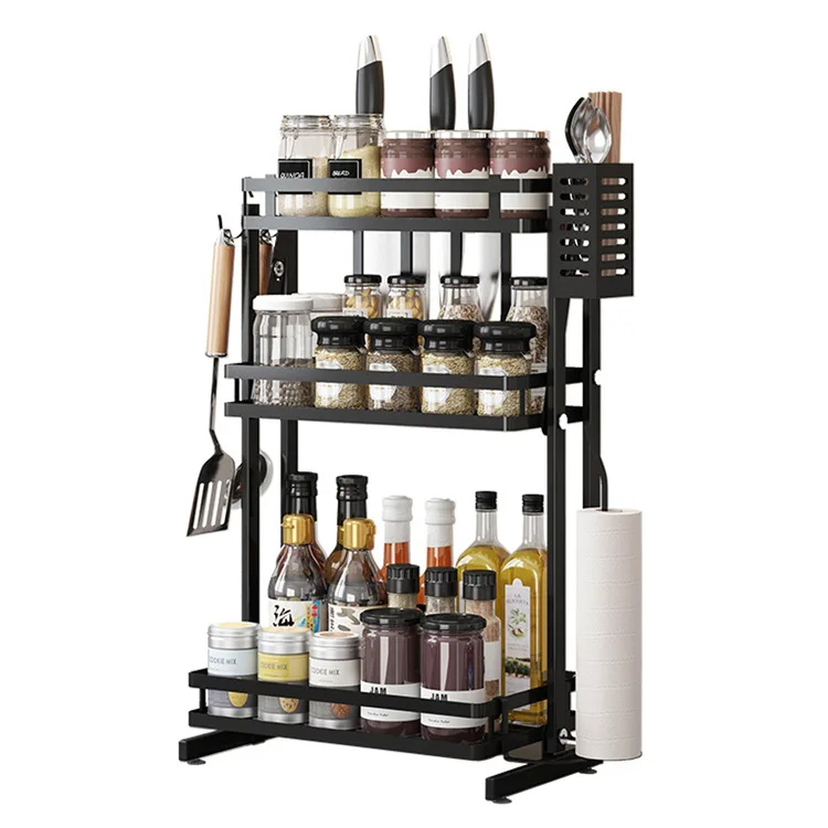 Folding 3 Tiers Standing Kitchen Storage Shelf for Seasoning Knife Chopsticks Stainless Steel Spice Organizers Rack