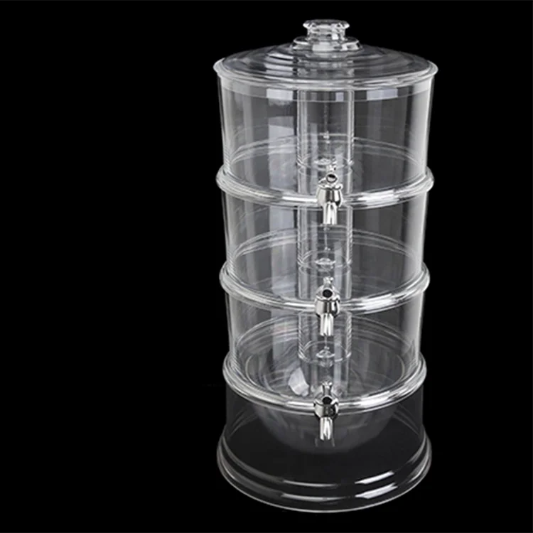 Summer Sale 3 Layer 6 Compartment Drink Beverage Dispenser, Glass Beverage Dispenser Stainless Steel Spigot#