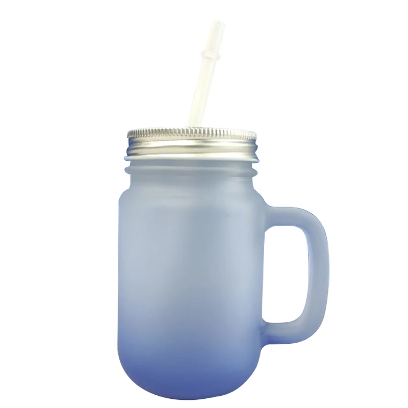 Clear Frosted Glass Empty Square Mason Jar Drinking Soda Can With Clear Straw Sublimation Mug