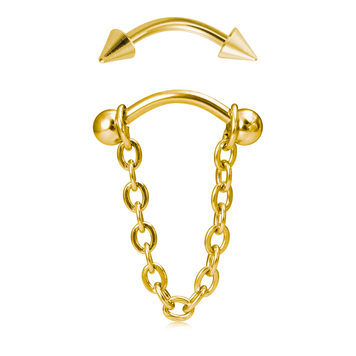 NUORO New Design Eyebrow Stud Chain Piercing Jewelry Stainless Steel Round Ball Pointed Cone Bar Ear Bone Studs