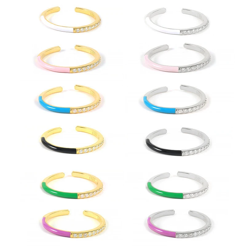 Fashionable and minimalist S925 sterling silver 18k gold and silver plated enamel zircon ring