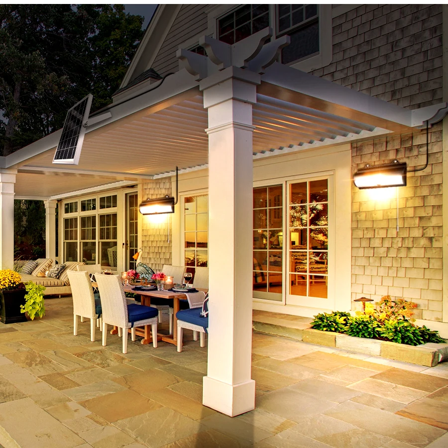 New Model LED Outdoor Motion Sensor Lights Pendant Garden Light 16.4 cord Split Double Head with Remote