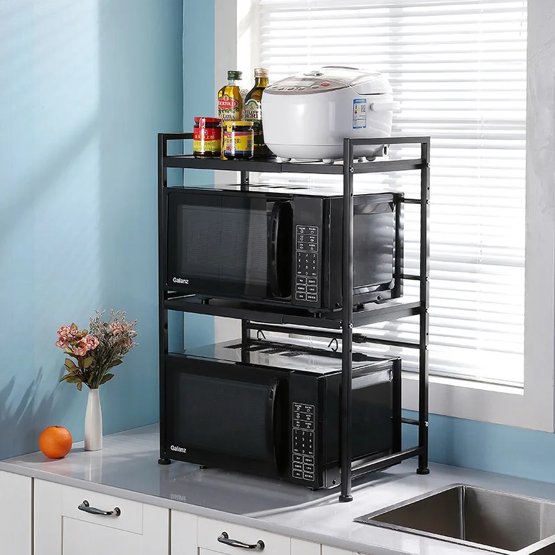 Kitchen extendable stainless steel multi function microwave oven storage rack 2 tier organizer storage shelf holder