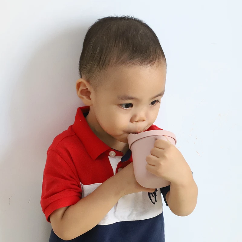 New Amazon Hot Kids Cups BPA Free Sippy Cup Silicone Baby Sippy Straw Drinking Cup Restaurant Dinnerware Sets Pink