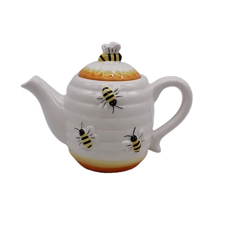 Handmade personalized embossed honey bee painting ceramic teapot